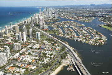 The Light Rail running through Main Beach QLD Aerial Photography