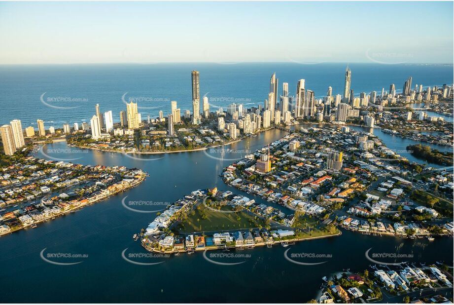 Sunset Aerial Photo Cronin Island Surfers Paradise