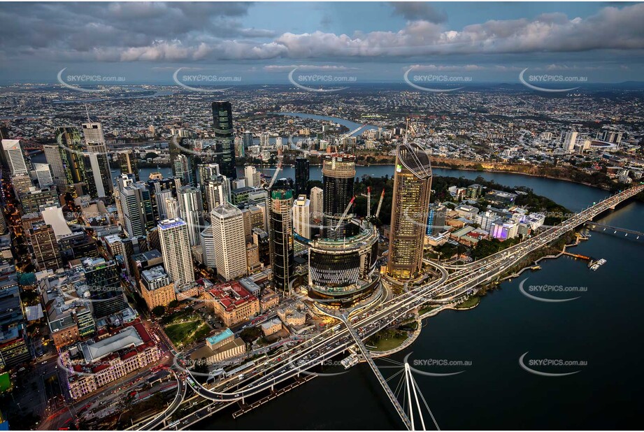 Last Light Aerial Photo of Queens Wharf Brisbane