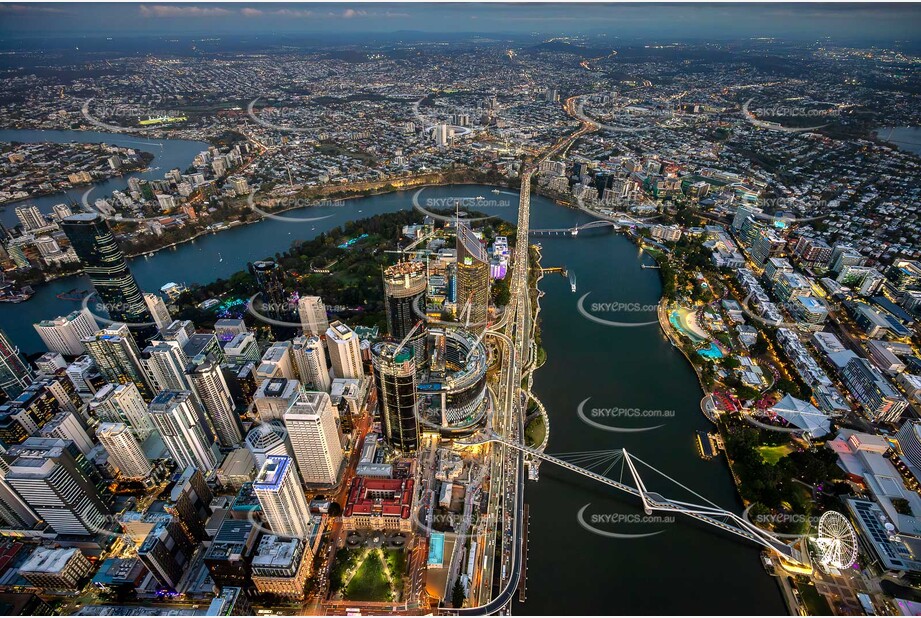 Last Light Aerial Photo of Queens Wharf Brisbane