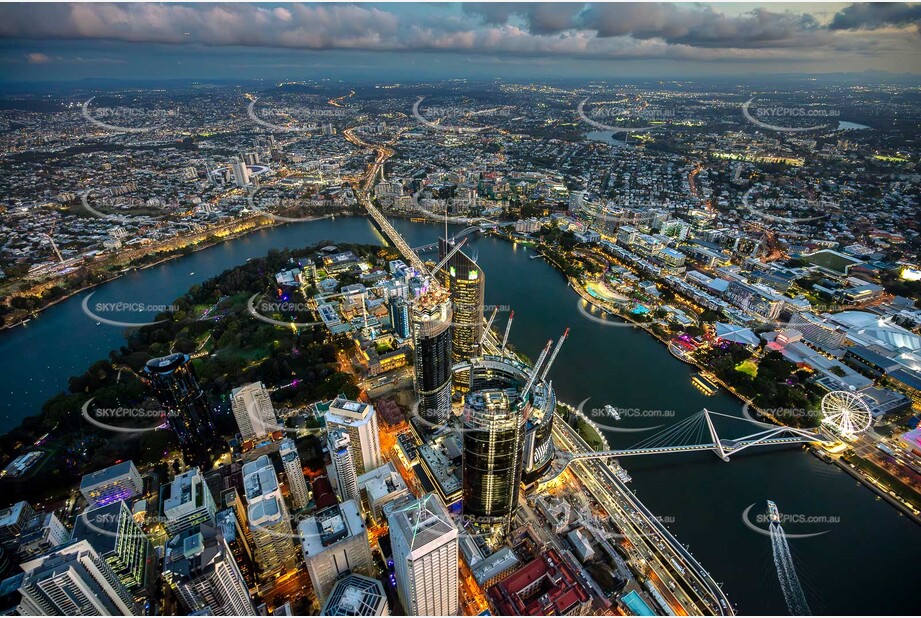 Last Light Aerial Photo of Queens Wharf Brisbane