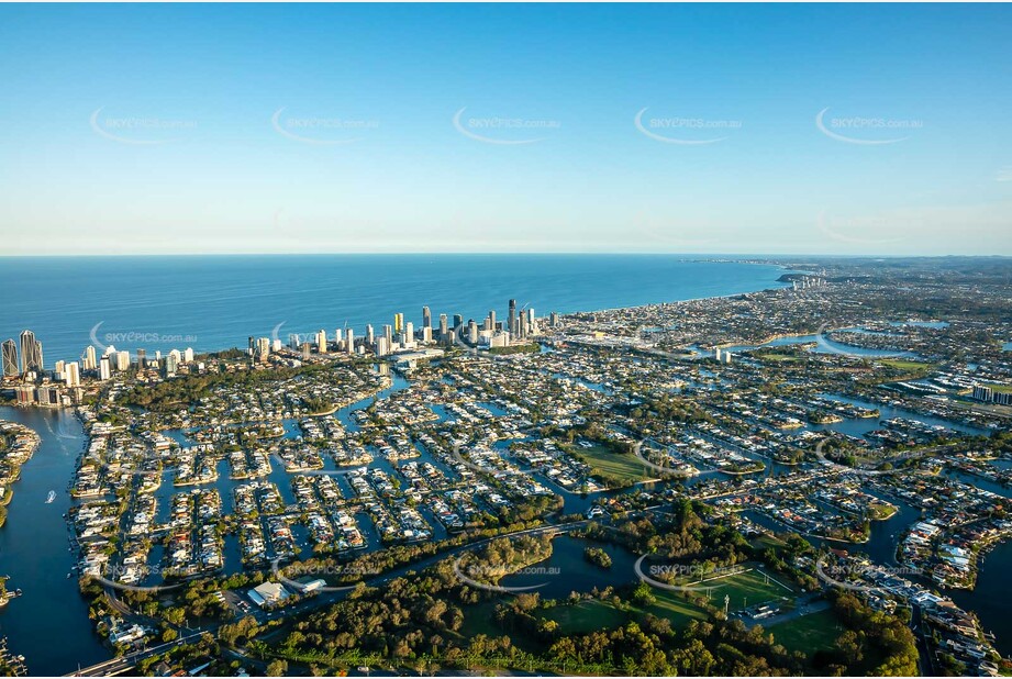 Sunset Aerial Photo Broadbeach Waters QLD Aerial Photography