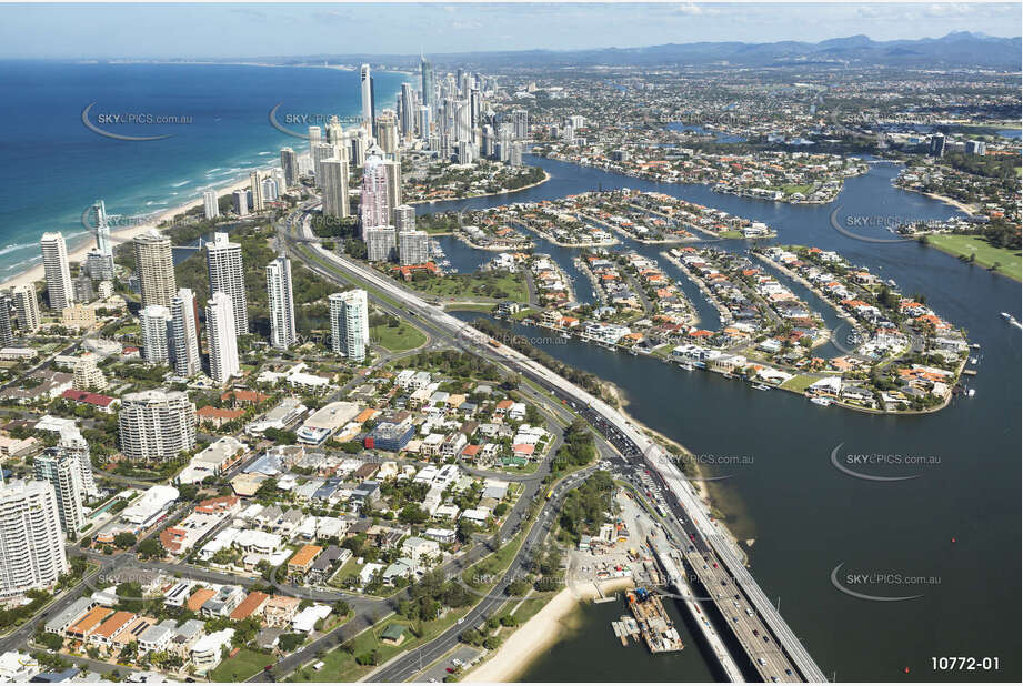 The Light Rail running through Main Beach QLD Aerial Photography