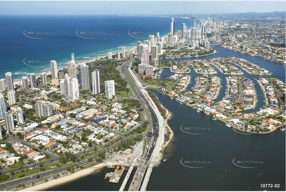 The Light Rail running through Main Beach QLD Aerial Photography