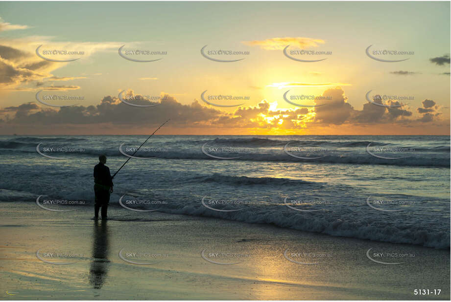 Beach Fishing At Sunrise Aerial Photography