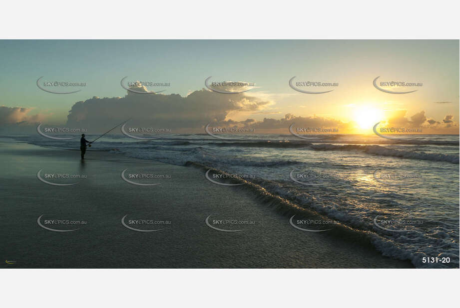 Beach Fishing At Sunrise Aerial Photography
