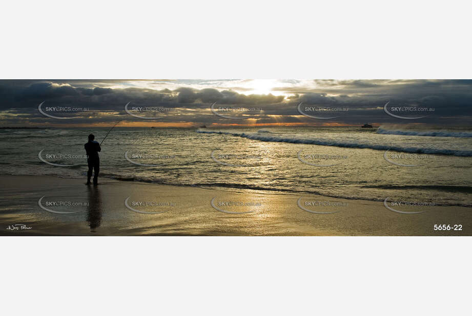 Beach fishing at sunset Aerial Photography