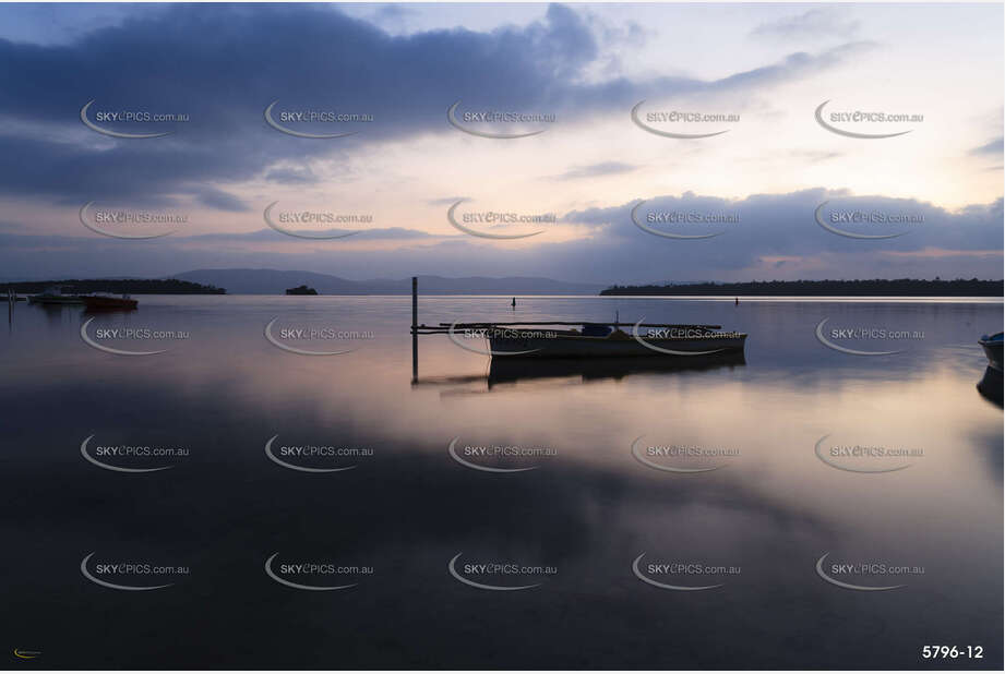Sunset with Small Fishing Boats at Anchor Aerial Photography