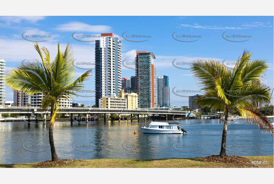 Southport CBD framed by Palm Trees QLD Aerial Photography