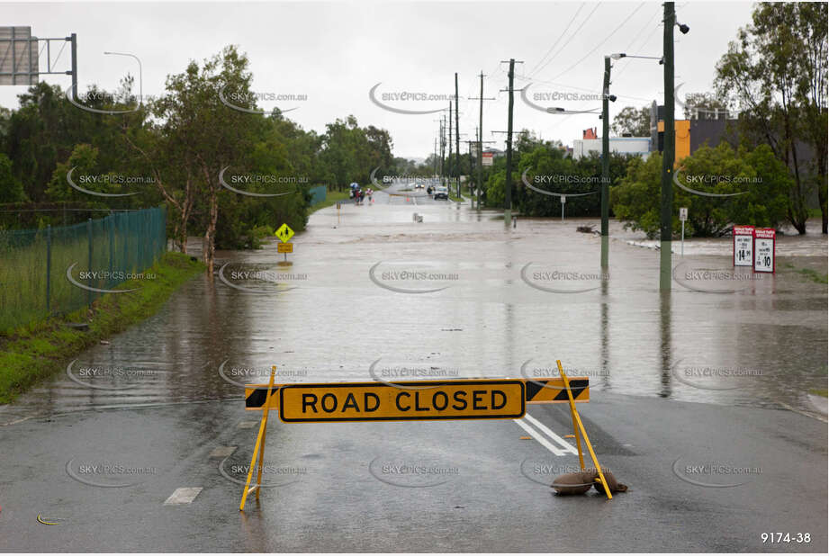 Flooded Road with 4WD QLD Aerial Photography