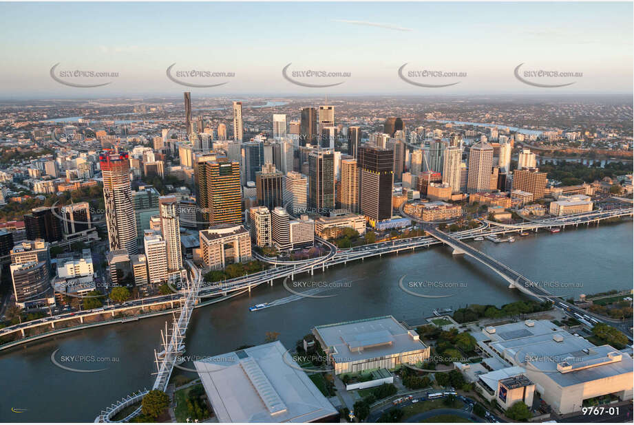Aerial Photo of Brisbane CBD at Sunset QLD Aerial Photography