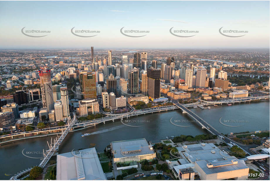 Aerial Photo of Brisbane CBD at Sunset QLD Aerial Photography