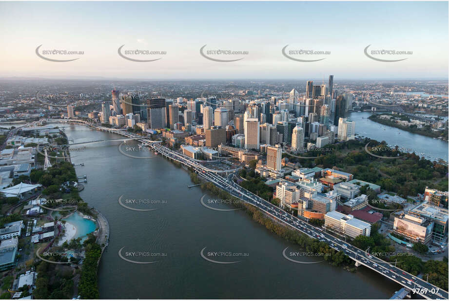 Aerial Photo of Brisbane CBD at Sunset QLD Aerial Photography