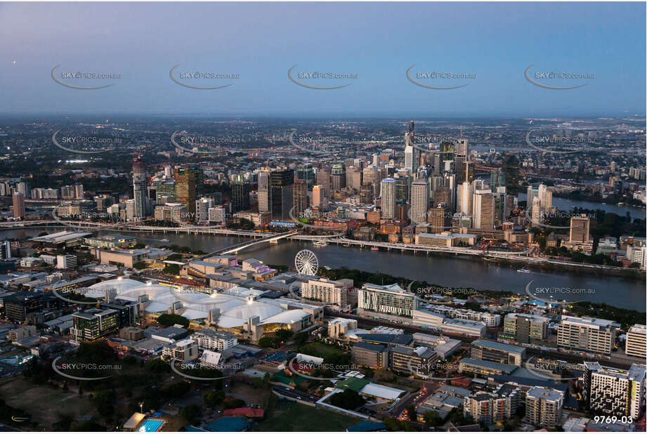 Aerial Photo of Brisbane City & South Bank at Last Light QLD Aerial Photography