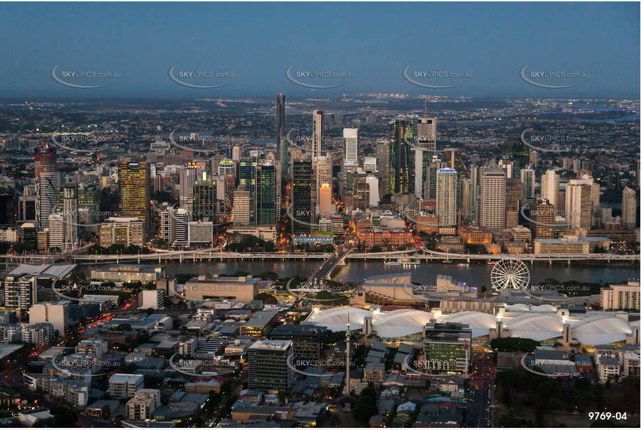 Aerial Photo of Brisbane City & South Bank at Last Light QLD Aerial Photography