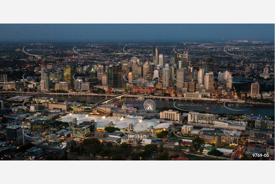 Aerial Photo of Brisbane City & South Bank at Last Light QLD Aerial Photography